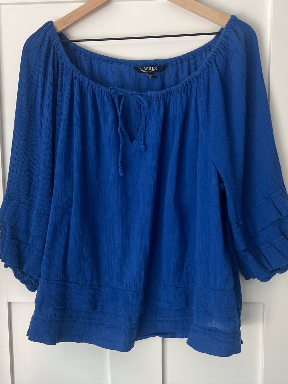 Lauren Ralph Lauren Cobalt Blue Cotton Gauze Peasant Blouse